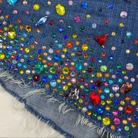 L’AGENCE | Bejeweled Rhinestone Ryland High Rise Jean Shorts RARE | 25 New - Picture 5 of 11